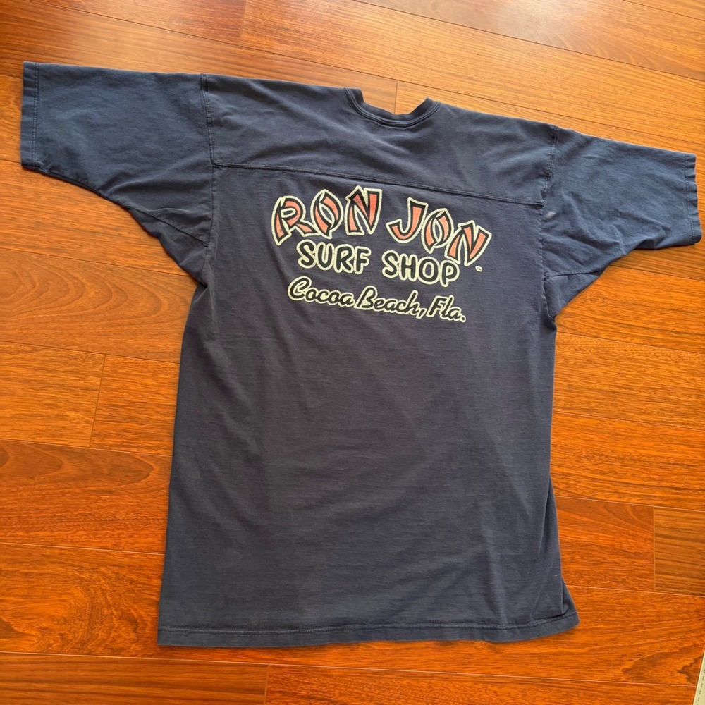 Vintage 90s Made in USA Russell Athletic Ron Jon Surf Shop T Shirt XL Navy Blue